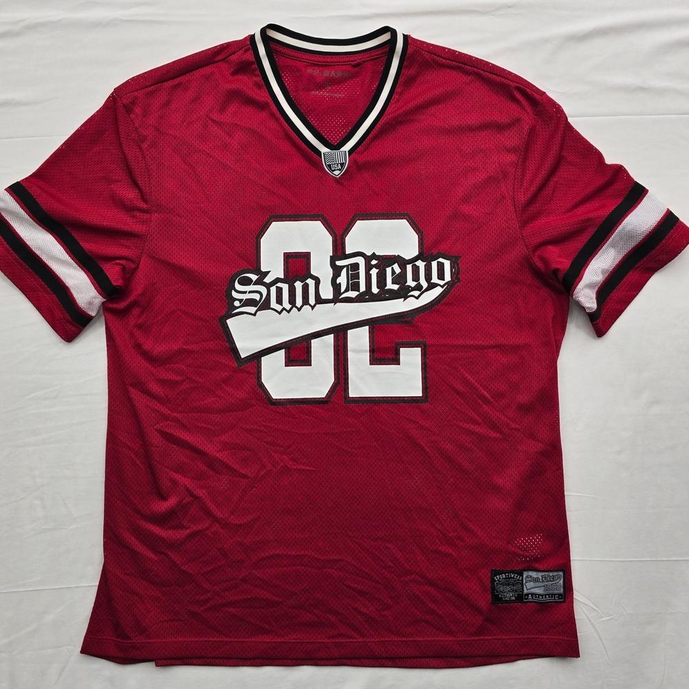 Primark San Diego 92 Jersey Mens L Red Mesh Football Hip Hop Varsity Streetwear